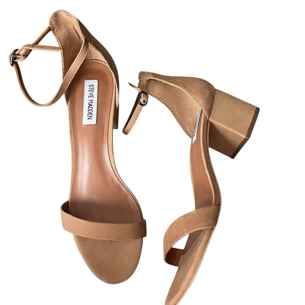 Steve Madden Tan Block Heel Ankle-Strap Sandals